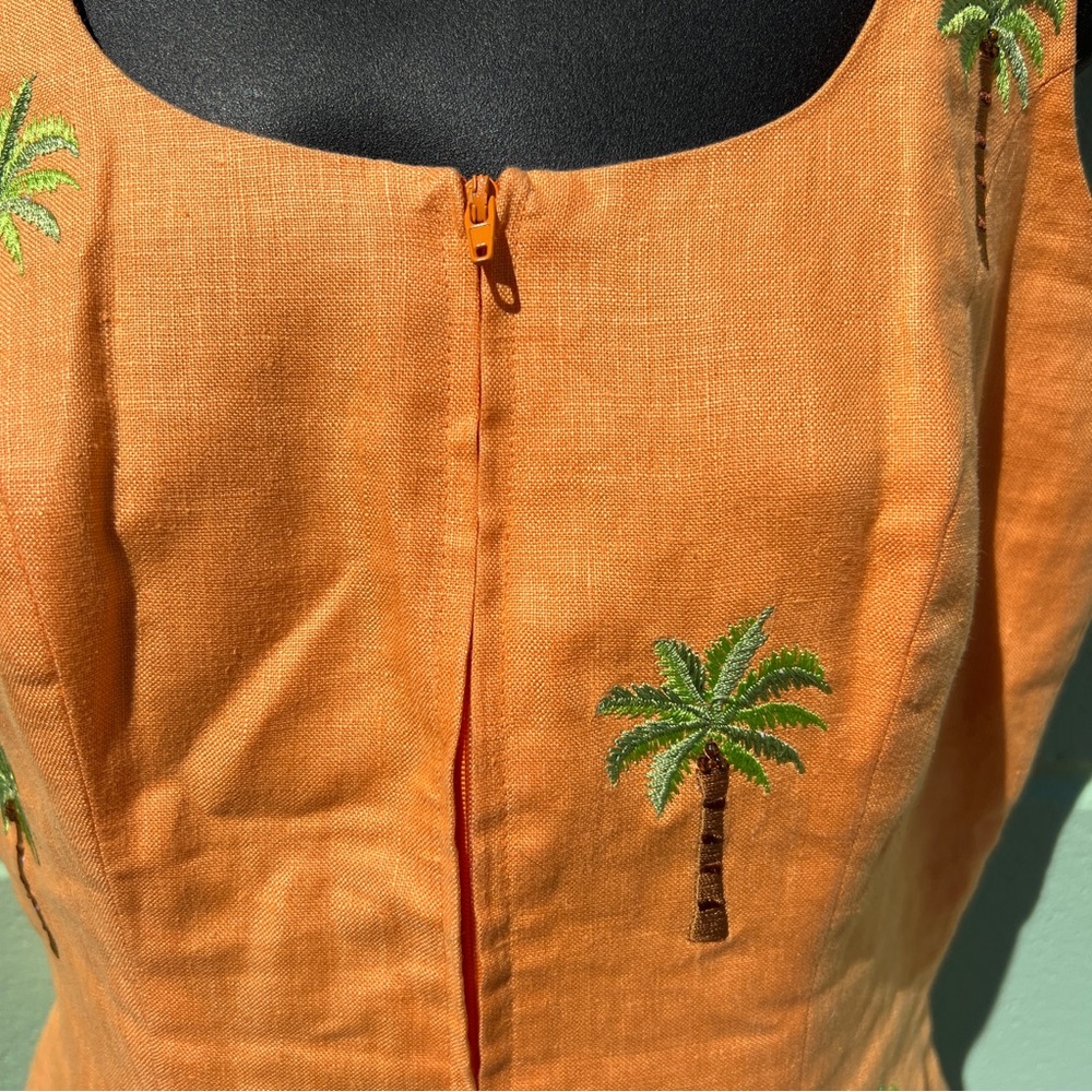 Jade by Melody Tam 100% Linen Embroidered Palm Tree Two Piece Set Size 4 - Picture 2 of 10